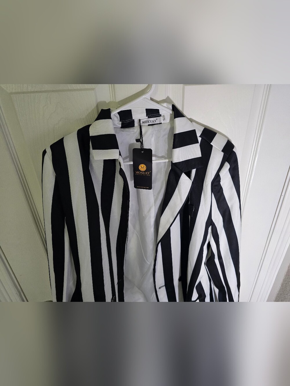 NWT Moxeay Womens Black White Striped Beetlejuice Halloween Blazer XL - Picture 9 of 11